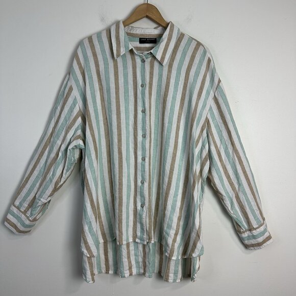 LANE BRYANT NO PEEK COLLECTION STRIPED LINEN BLEND HIGH LOW BUTTON‎ UP 26/28 XXL - Picture 1 of 10